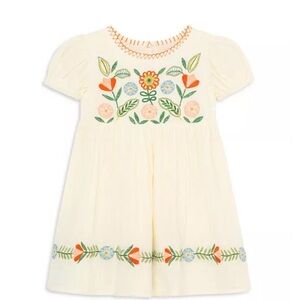 Peek Baby Girl Cream Dress Colorful Folk Floral Embroidery Size 6-12M